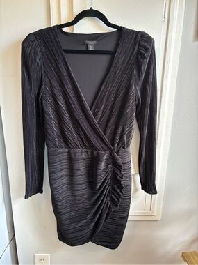 Halogen Black Long-Sleeve Ruched Wrap Dress